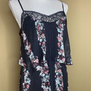 BCBGeneration Lace & Chiffon Floral Midi Dress